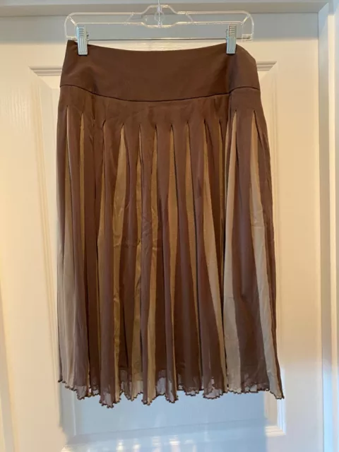 For the Republic Sheer Pleated Midi Skirt  Size 8 Brown/Beige High Waist