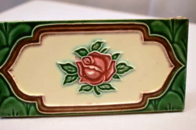 Antique Border Tile Art Nouveau Majolica Japan Rose Ceramic Porcelain Green "05 2