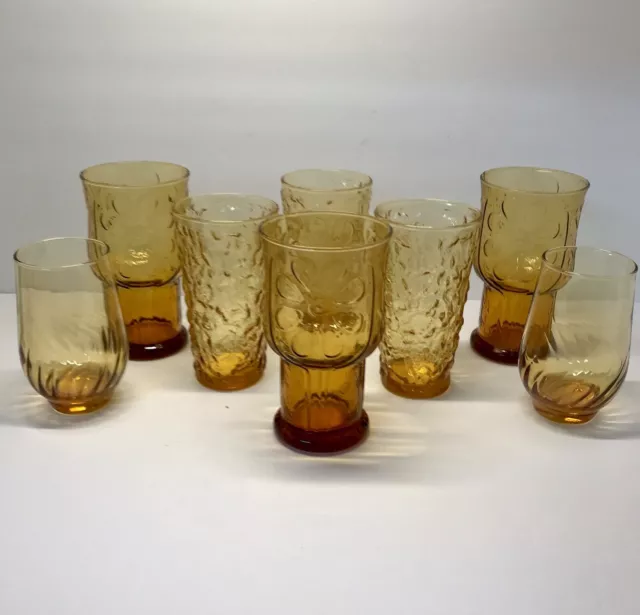 Vintage Anchor Hocking Glasses Amber Gold Brown Honey Milano Regal Daisy Styles