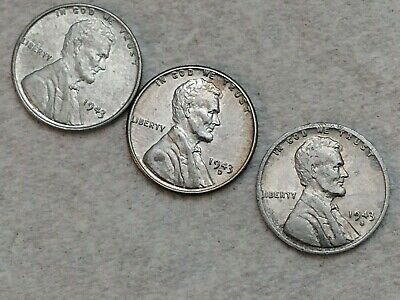 1943 P D S Lincoln Steel Wheat Cent Penny Set of 3 Coins Lot 2