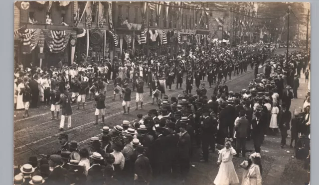 BOONTON NJ PATRIOTIC STREET PARADE MARCHING real photo postcard rppc new jersey