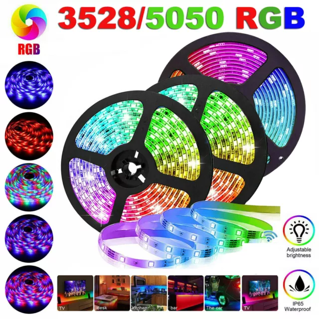 LED Strip Lights 5-50M 5050 RGB Color Changing Tape Cabinet Kitchen TV Lighting
