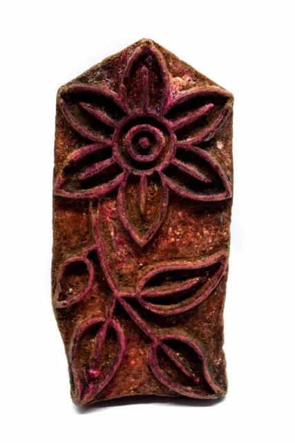 Old Textile Wooden Printing Block Vintage Floral Design Stamp. i77-126 US
