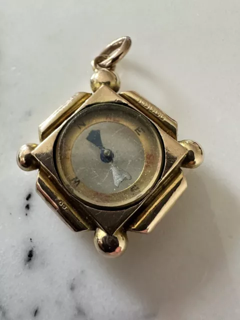 Edwardian Antique 9Ct Y Gold Compass Pendant Hallmarked B'ham 1905, 5.5Gr, 4.2Cm