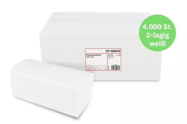4000 Blatt Papierhandtücher ZZ/V-Falz 24x21cm 2-lagig recycling weiß Falttücher