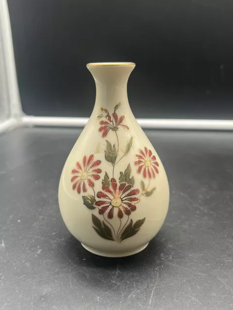 Vintage ZSOLNAY UNGARN Porzellan handbemalte Vase Blumen Gold - J.2