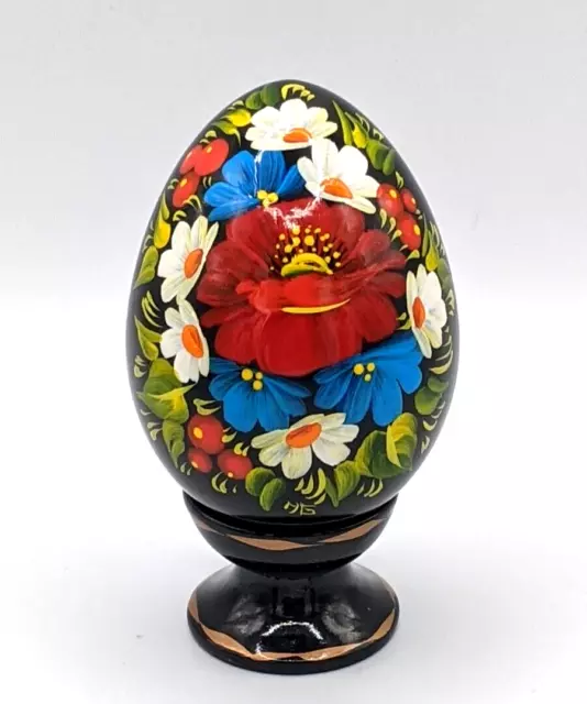 Egg Pysanka Handpainted Decorative Wooden  Petrykivka Ukraine 4 inches