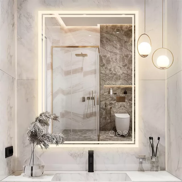 LED Wall Rectangular Mirror Anti-fog Bathroom Mirrors Makeup Light Wall Mounted