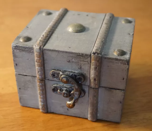 Small Antiqued Treasure Chest Trinket Jewelry Box Coastal Beach Nautical Decor