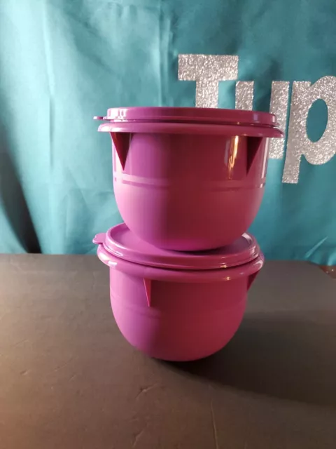 Set of 2 ~ Tupperware Bowls with lids ~ Little Wonders 6 oz Snack ~ Berry  Purple
