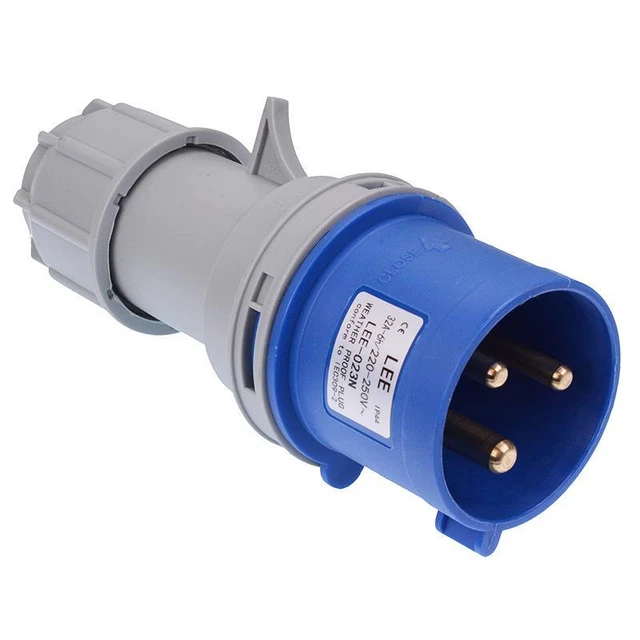 BLUE 32A 230V 2P+E Industrial Inline Plug Connector IP44 $22.61 ...