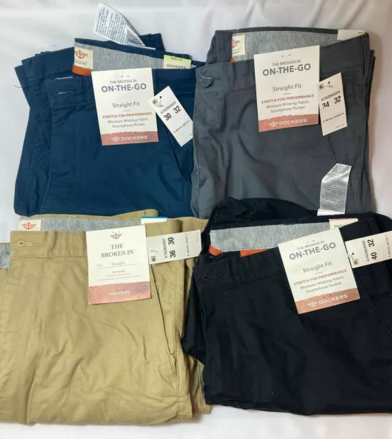 NWT Dockers Mens The Broken In On-The-Go Straight Fit Pants Many Colors Sizes