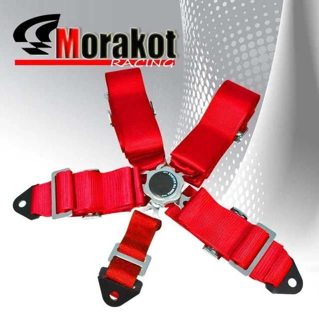 Universal Jdm 3'' Inch Nylon Strap 5 Point Camlock Racing Seat Belt Harness Red