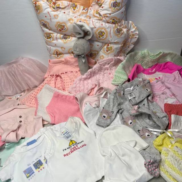 Newborn Baby Girl Clothing Bundle Lot Bulk Shirts Bibs Hats Size 00000 to 00