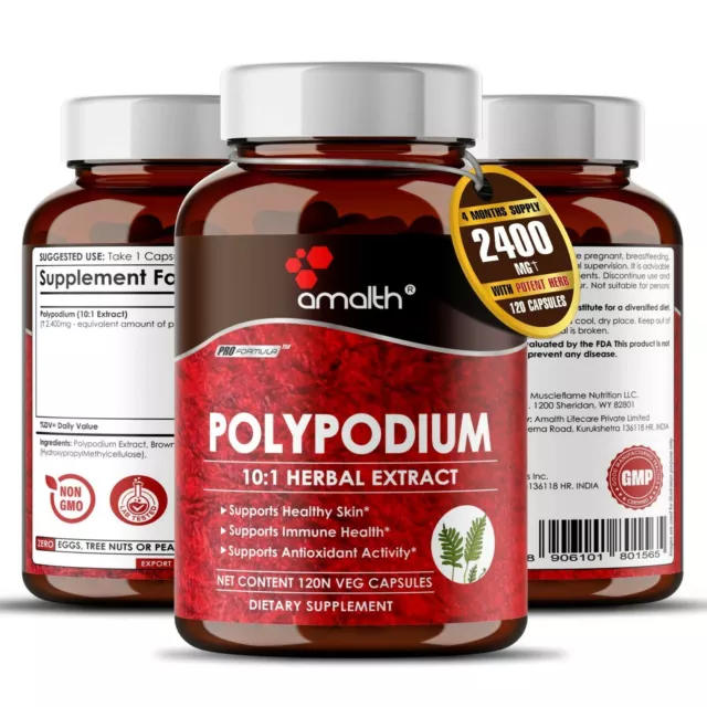 Polypodium Leucotomos Extract Poudre Immune Health 2400mg Capsules - 120 Count