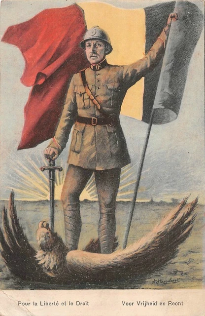 CPA Fantaisie - Pour la liberté et le Droit - Militaire, drapeau, aigle au sol