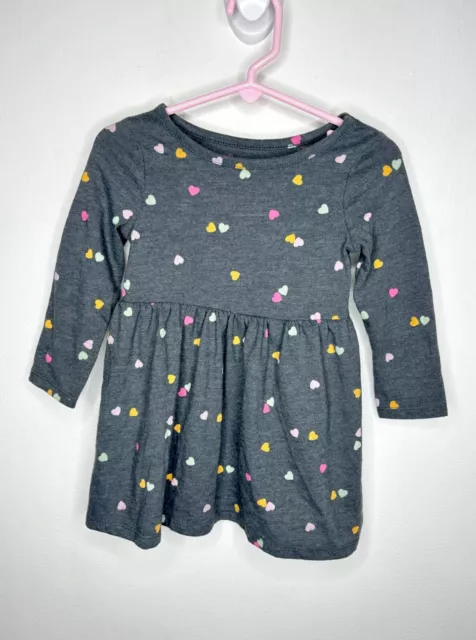 Cat & Jack Hearts Everyday Dress Baby Girl Size 18 Months Long Sleeve Gray Multi