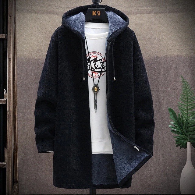 Mens Thick Warm Fleece Lined Hooded Hoodie Winter Zip Up Coat Jacket Sweatshirt