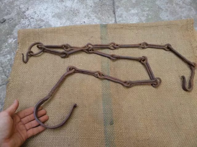 Antique Chimney Trammel Chain Hearth Fireplace Cooking Trammel Hook Twisted Iron