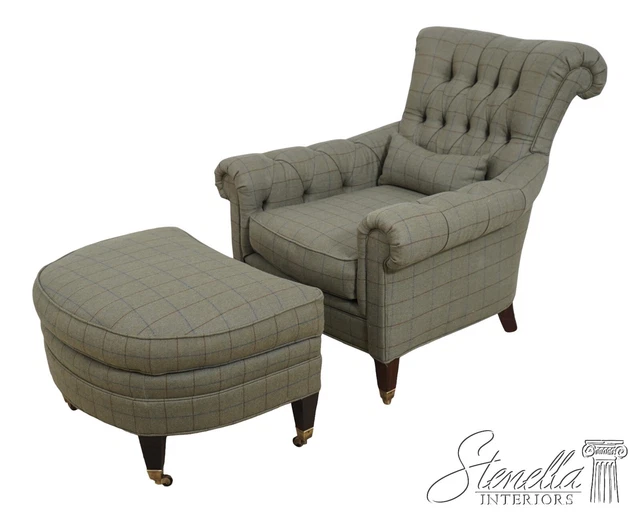 62281EC: HENREDON Ralph Lauren Green Plaid Club Chair & Ottoman