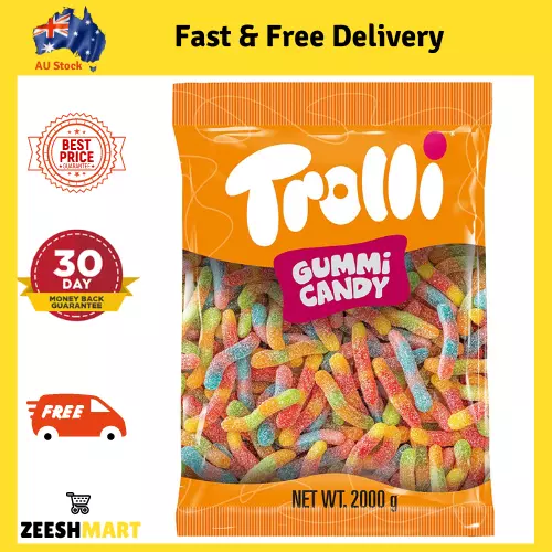 Trolli Brite Crawlers 2kg Bag Candy Buffet Gummy Sour Worms Lollies | NEW AU