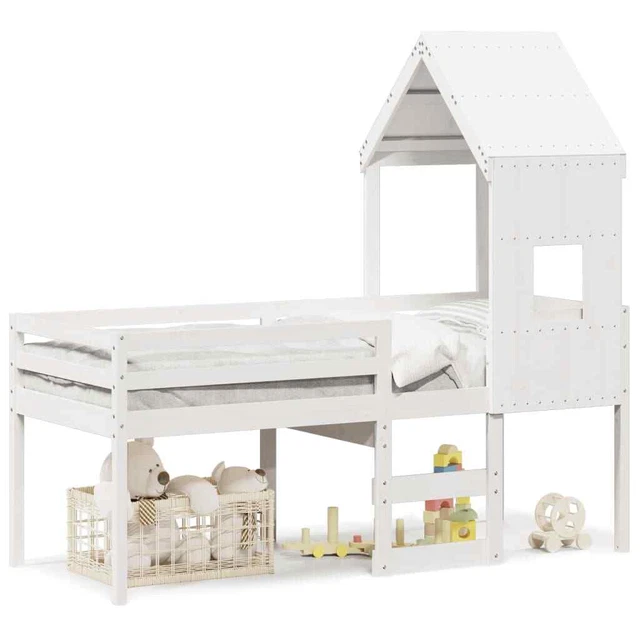 Letto A Castello Rexo 90x200 Cm In Pino E MDF – Con Scala A Gradini, Ringhiera E Finestra, Colore Naturale