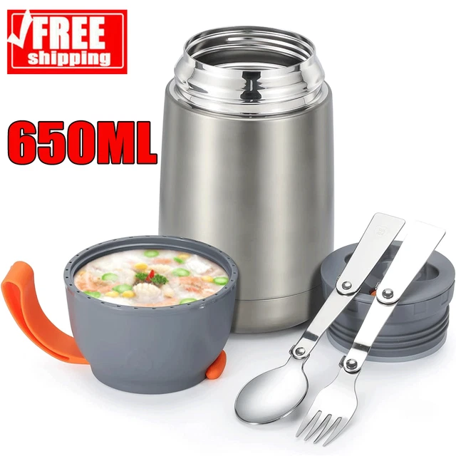 650ML Hot Food/Soup Thermos Flask Stainless Steel Vacuum Insulated Jar & Spoon