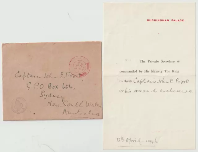 1946 LONDON OFFICIAL PAID CDS GviR CYPHER BUCKINGHAM PALACE LETTER TO AUSTRALIA