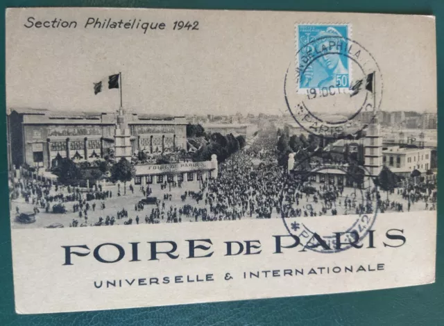 Carte foire de Paris Oblitération 1er jour 1942 Timbre N° 538