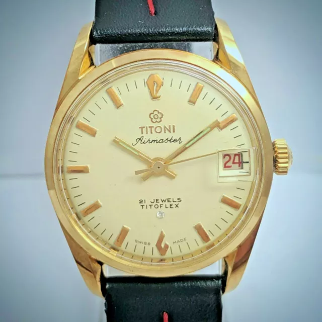 Titoni Airmaster Titoflex 21Jewels Date Gold Plated Swiss Made Men  Wrist Watch