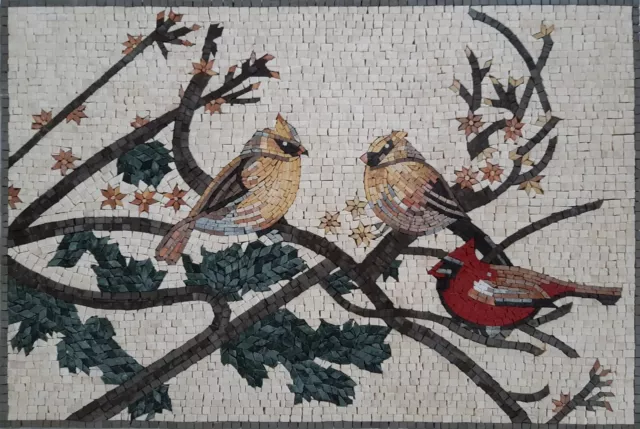 Mosaic Marble Wild Birds Handmade ANIMAL Art 36x24 Inches