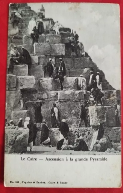 Cpa Egypte Le Caire Ascension A La Gde Pyramide Animée Dos Non Partagé Vers 1900