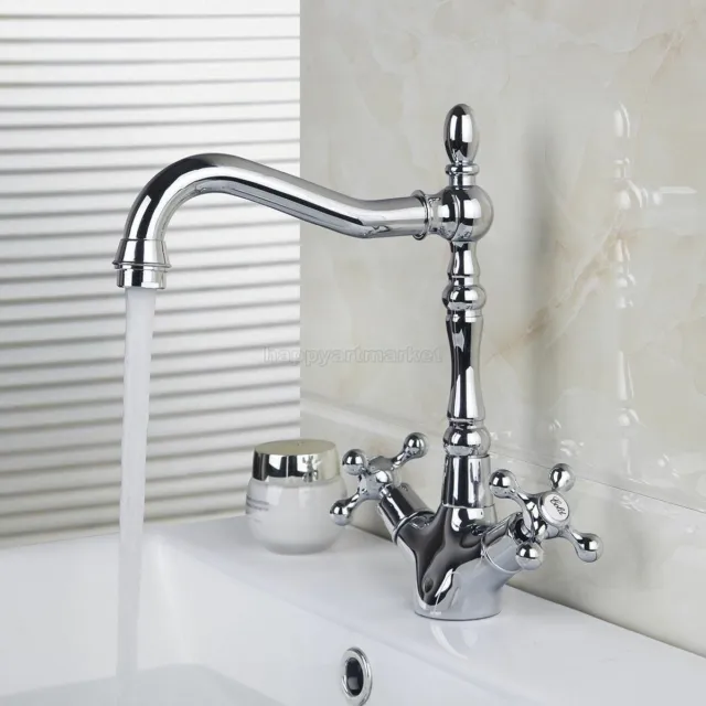 Polished Chrome Bathroom Faucet Swivel Spout Wall Mount Sink Kitchen Mixer Tap
