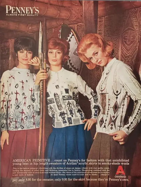 1963 Penney's Hip Length Sweaters Acrilan Skirts Smoky Shade Wools Print Ad
