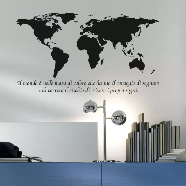 wall stickers frase planisfero world 100 x 60 adesivo murale mondo a0565