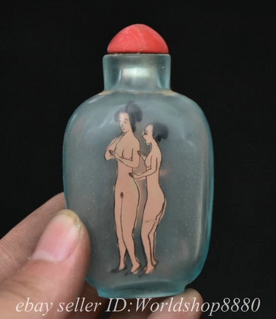 2.8" Old Chinese Glass Dynasty Naked Woman Beauty Snuff box Snuff Bottle Statue