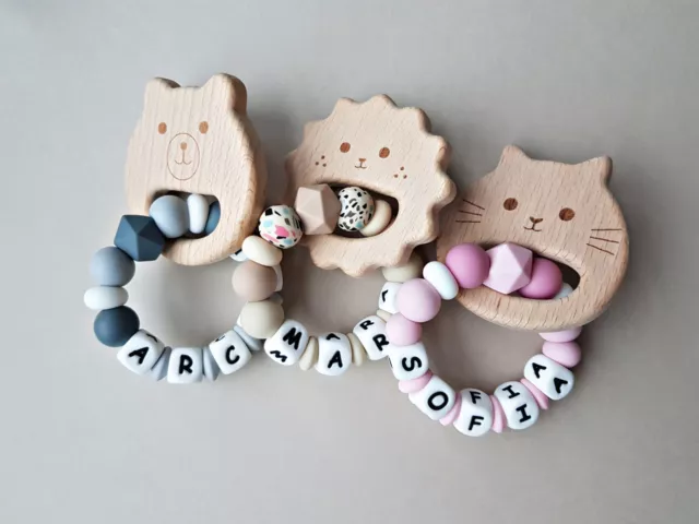 Teether toy wooden silicone personalised baby gift teething personalized newborn