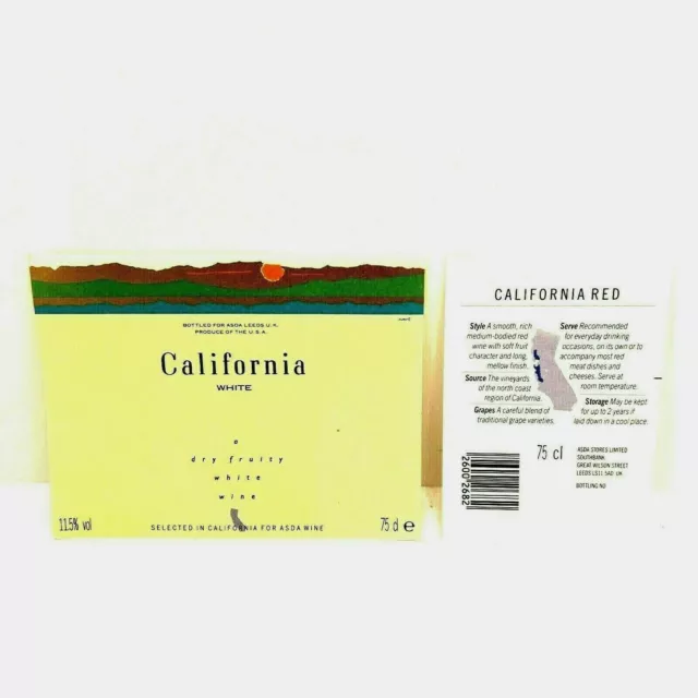 Breweriana Wine Bottle Label Asda California White Collectable New