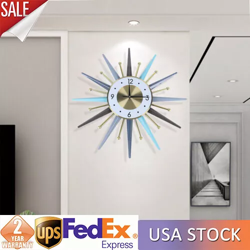 23 Inch Retro Metal Art Sunburst Clock Vintage Mid Century Modern Wall Clock NEW