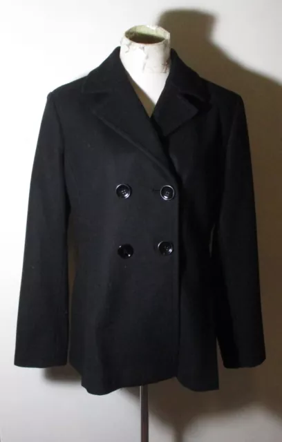 Women's TOMMY HILFIGER Black Wool Double Breasted Peacoat Size L