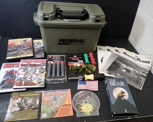 LOT VTG HUNTING equipment Federal Ammo Box Instructional Films Pellets