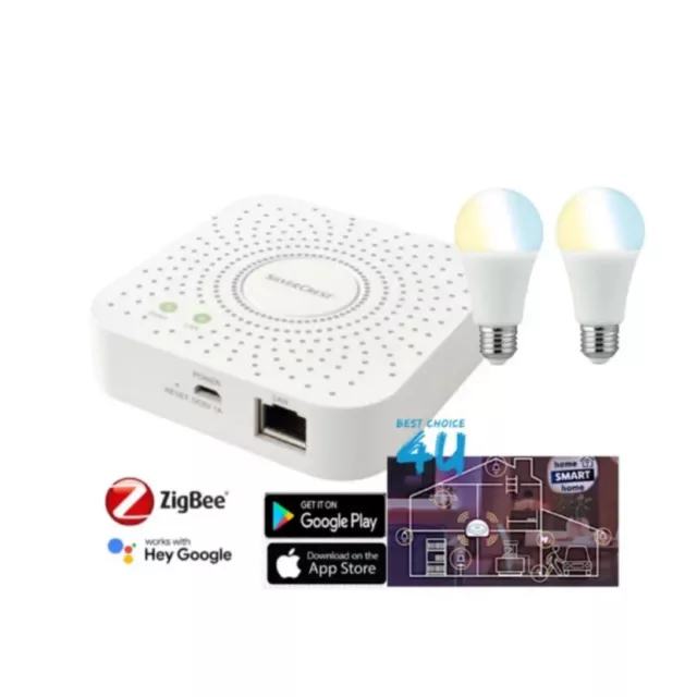 SILVERCREST SMART HOME Gateway + 2 Bulbs - Works With Zigbee & Hey Google  £21.99 - PicClick UK