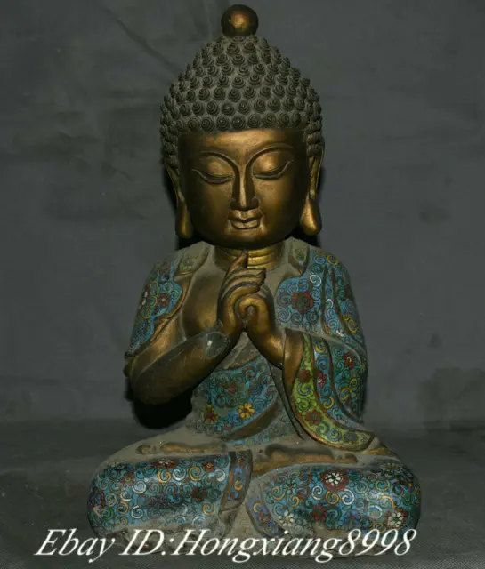 14"Old Tibet Cloisonne Enamel Copper Temple Shakyamuni Sakyamuni Amitabha Statue