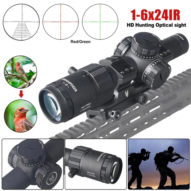 Hunting Red/Green Optics Sight Scope HD 1-6X24 IR Compact Riflescope 20mm Rail