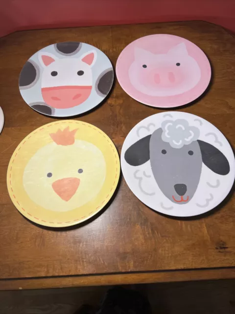 Juego de 4 platos de melamina Pottery Barn para niños, animales de granja, 8,5"" seguro para DW, NoM'wave