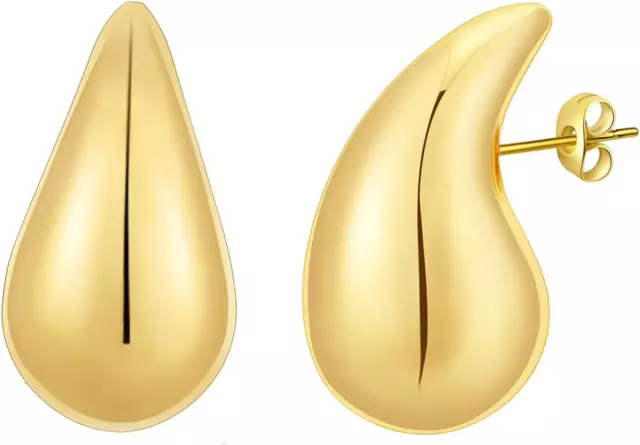 Apsvo Chunky Gold Hoop Earrings for Women, Dupes Earrings Lightweight Waterdrop