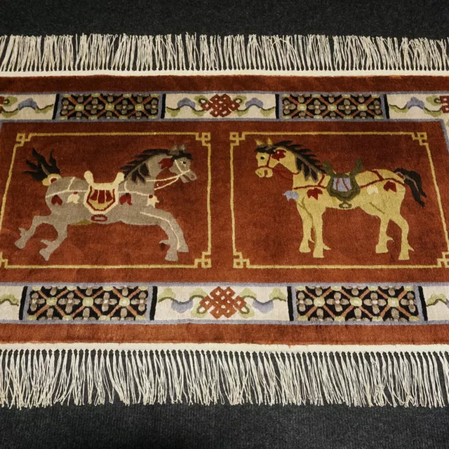 Seidenteppich China 91 x 48 cm Seide Orient Teppich Pferde Motive Handgeknüpft