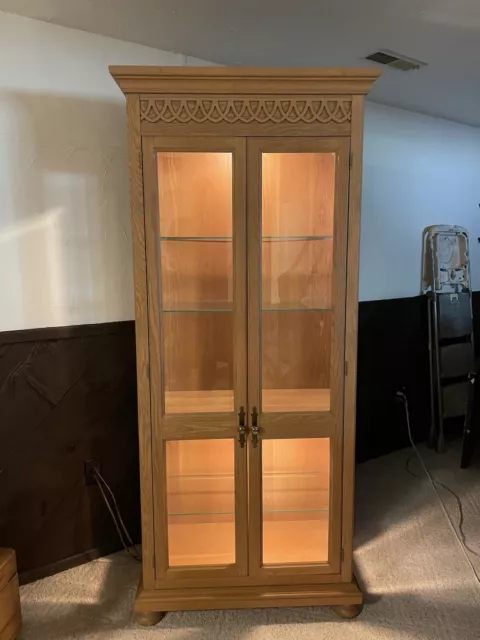 Custom White Oak and Glass Two Level Lighted Collectors Display Cabinet Case