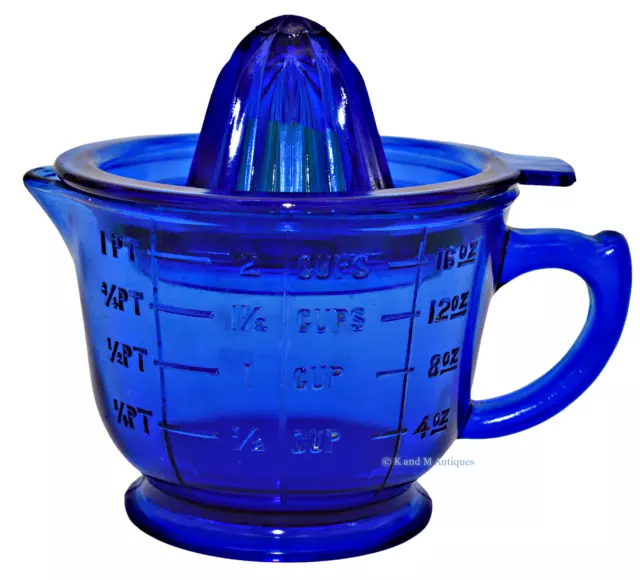 Hazel Atlas Cobalt Kitchen 1930s Scarce Measuring Pitcher & Lid