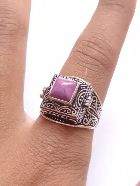 Handmade 925 Silver Plated Turquoise Poison Ring Hidden Compartment Size 5-16 US
